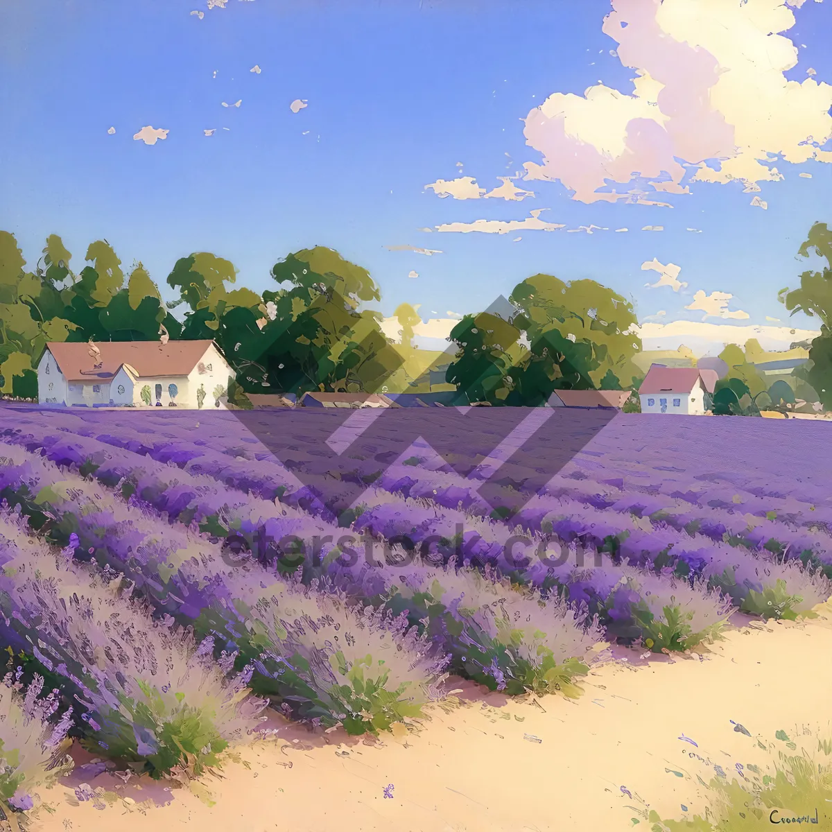 Picture of Tranquil Lavender Fields- Serene Abundance Amidst Nature's Canopy