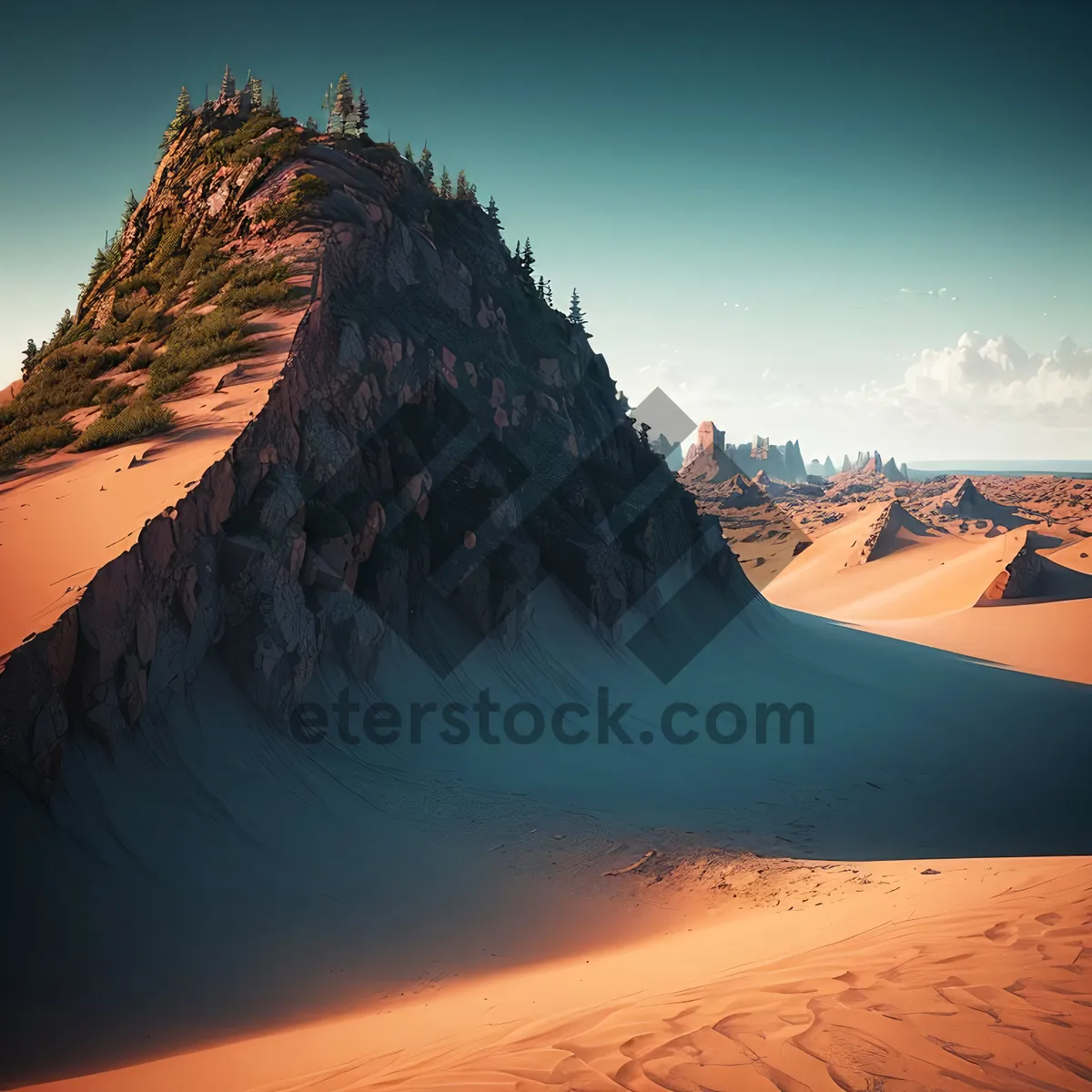 Picture of Sunset over Desert Dunes: Majestic Mountain Horizon