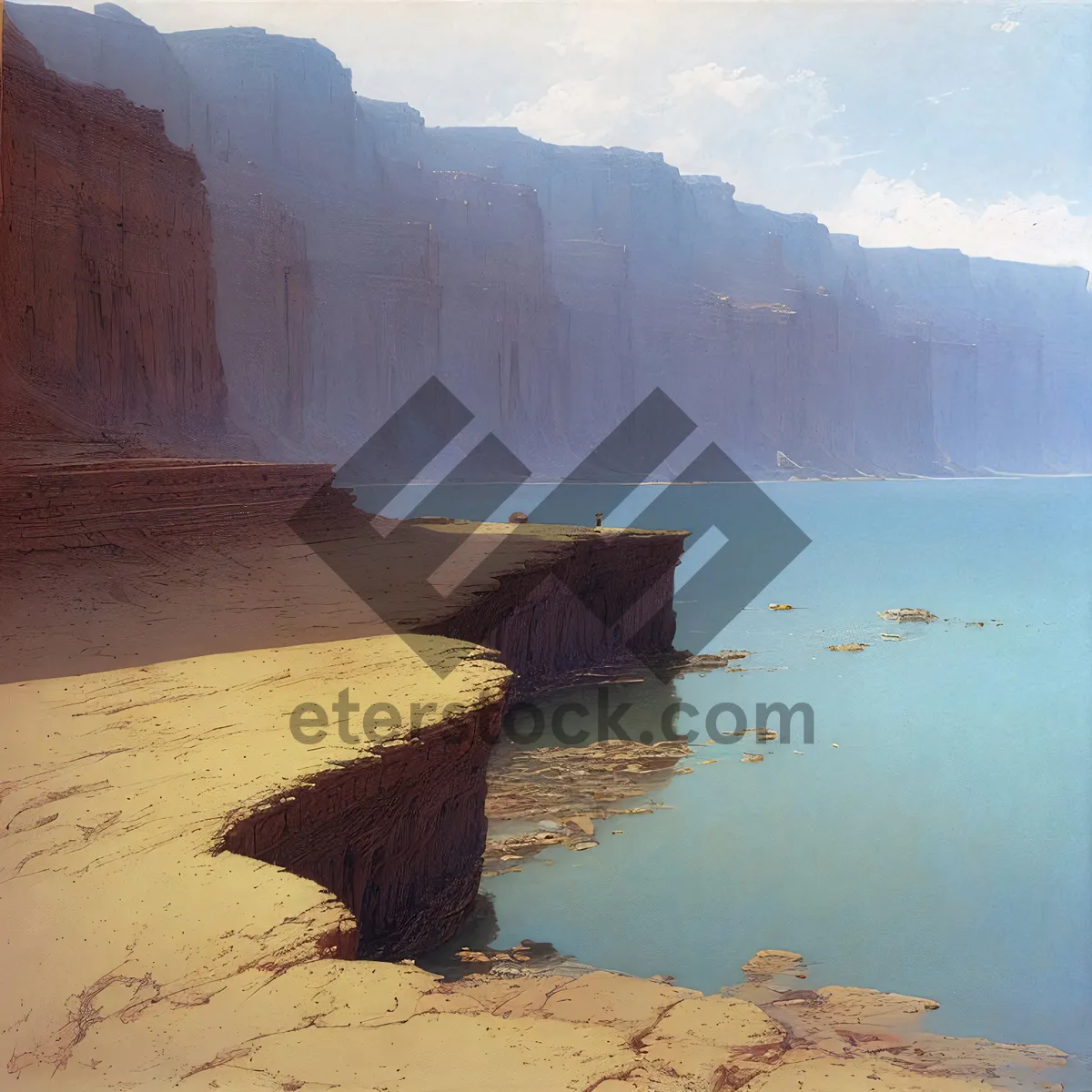 Picture of Serene Beachscape with Majestic Cliff and Crashing Waves.