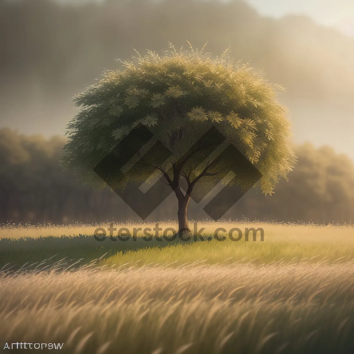 Picture of Golden Wheat Field Under Clear Summer Sky