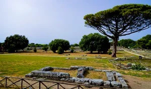 Peaceful cemetery under blue summer sky