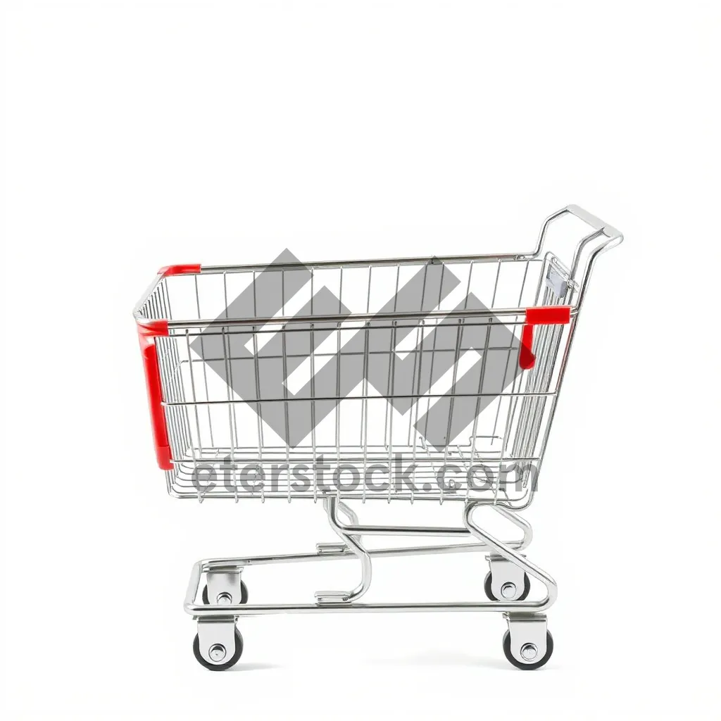 Picture of 3D Supermarket Shopping Cart - Empty Metal Wheel Conveyance