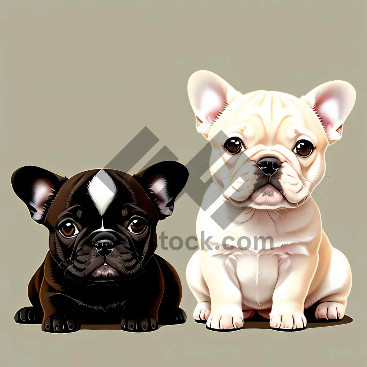 Picture of Adorable black and white wrinkled bulldog puppies