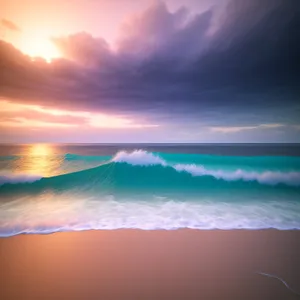 Golden Horizon: Summer Sunset over Tropical Beach