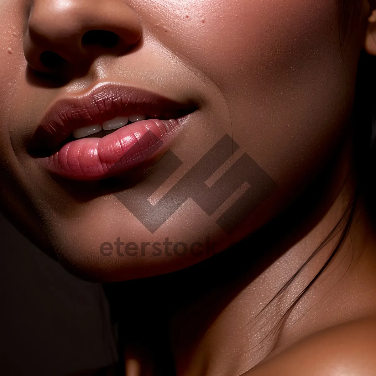 Picture of Sultry Beauty: Close-Up Portrait of Attractive Model with Red Lipstick