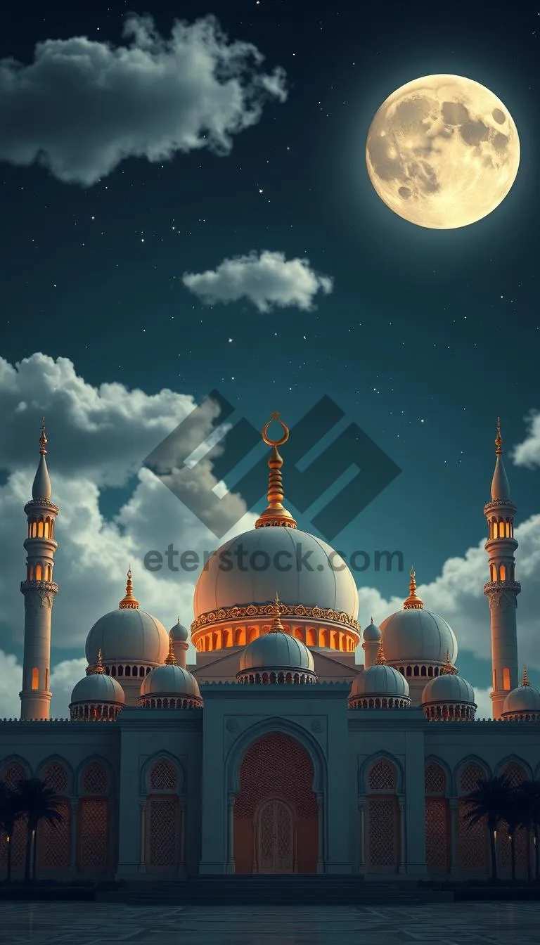 Picture of Turkish mosque with minarets and domes in city