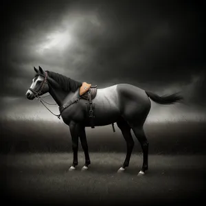 Elegant Black Stallion in Equine Harness
