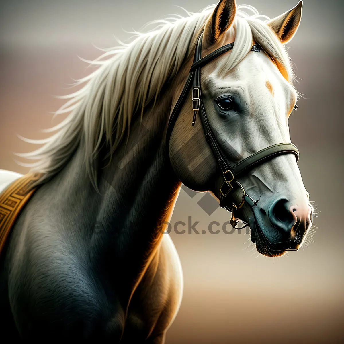 Picture of Brown Stallion in Bridle, Equestrian Gear