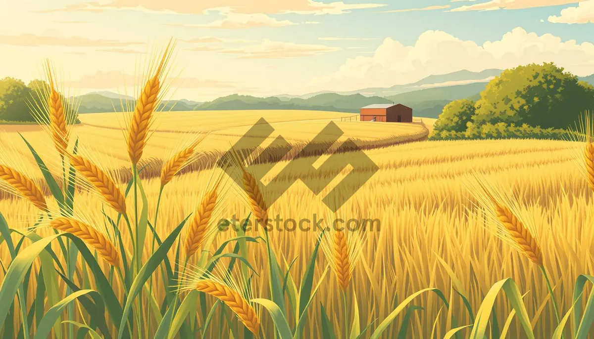 Picture of Golden wheat field under clear summer sky