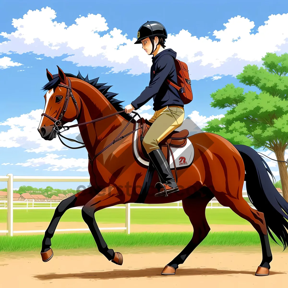 Picture of Dynamic Equestrian Action with Thoroughbred Stallion
