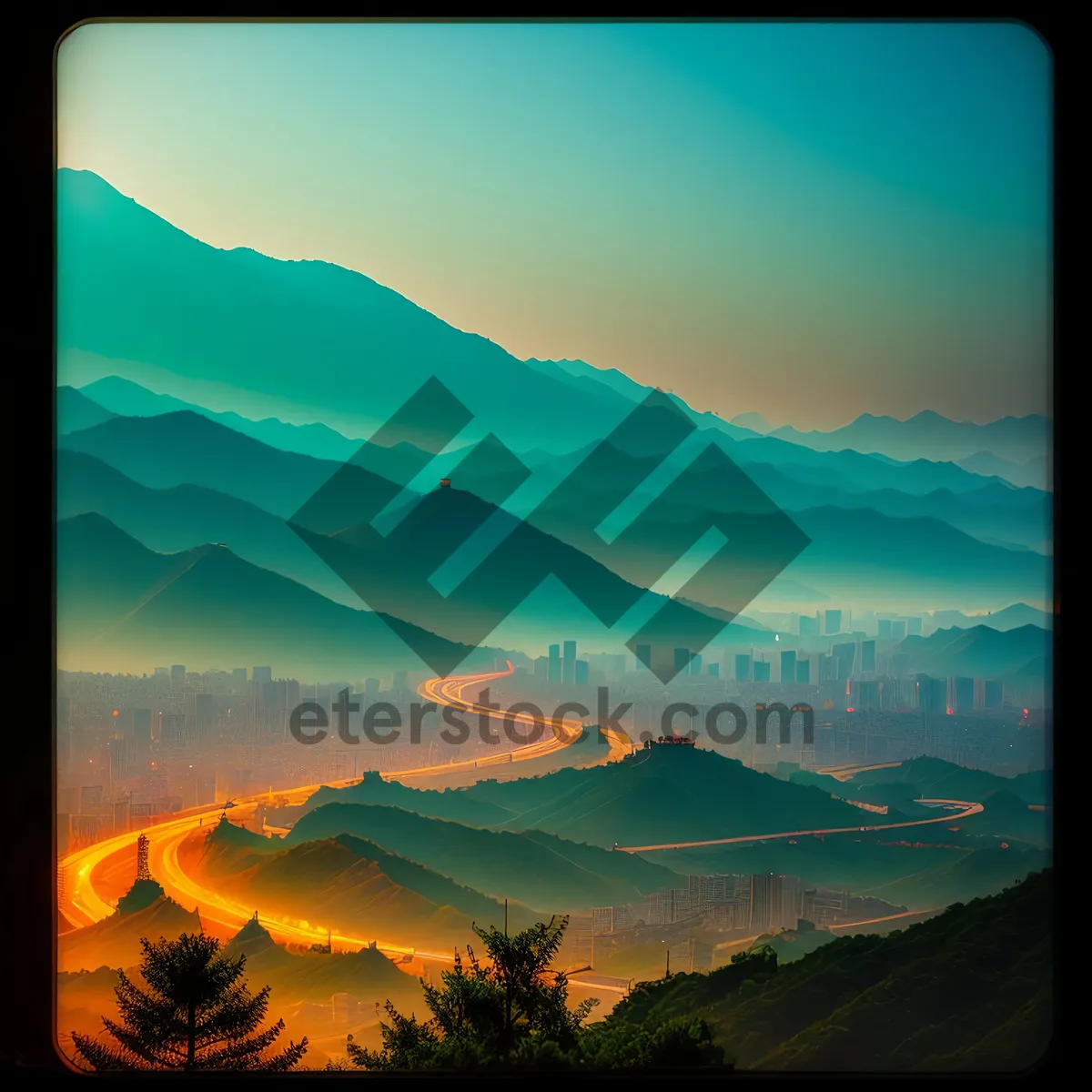 Picture of Breathtaking Sunset Over Mountain Horizon