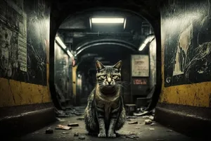 Adorable kitten in domestic bin.