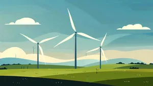 Wind turbine generating renewable energy in beautiful landscape