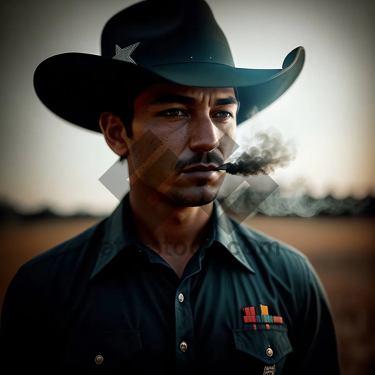 Picture of Happy Cowboy Man Wearing Western Hat