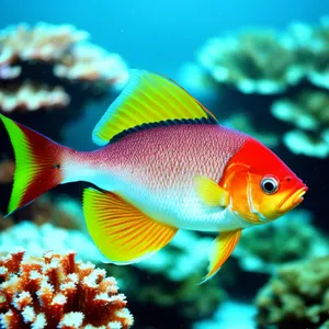 Exotic goldfish swimming in a tropical reef.