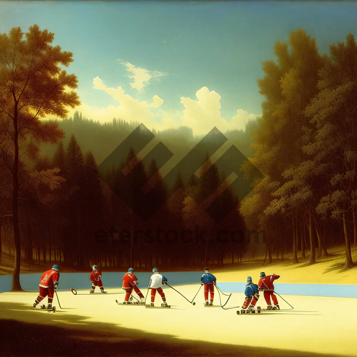 Picture of Winter sunset at the snowy ski slope.