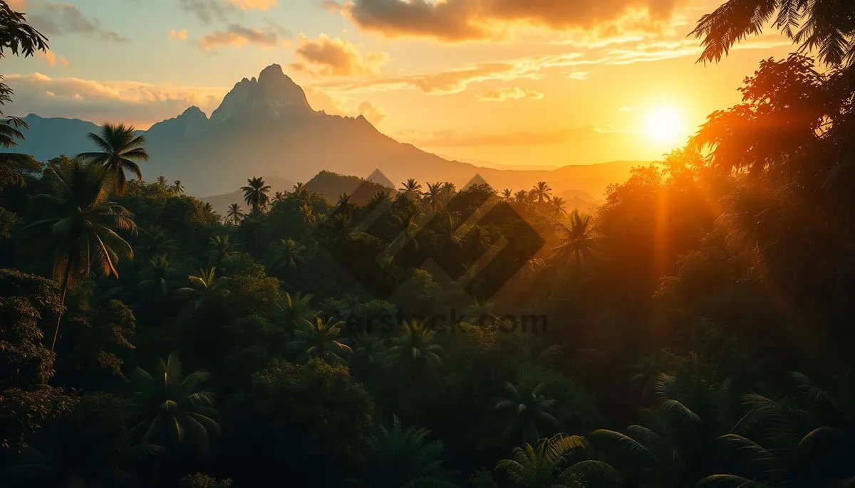 Picture of Orange Sunset over Mountain Landscape