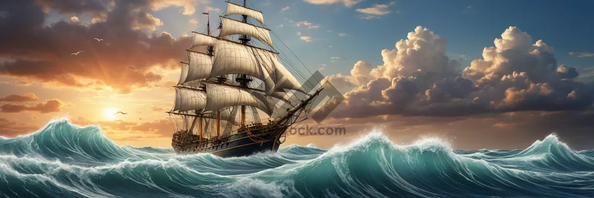 Picture of Pirate ship sailing on the open ocean