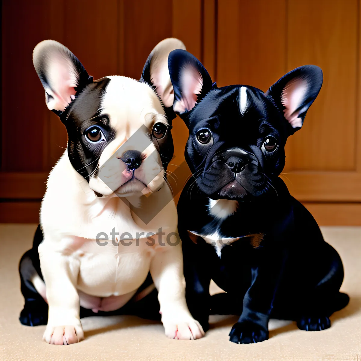 Picture of Cute Bulldog Puppy Sitting with Adorable Wrinkles