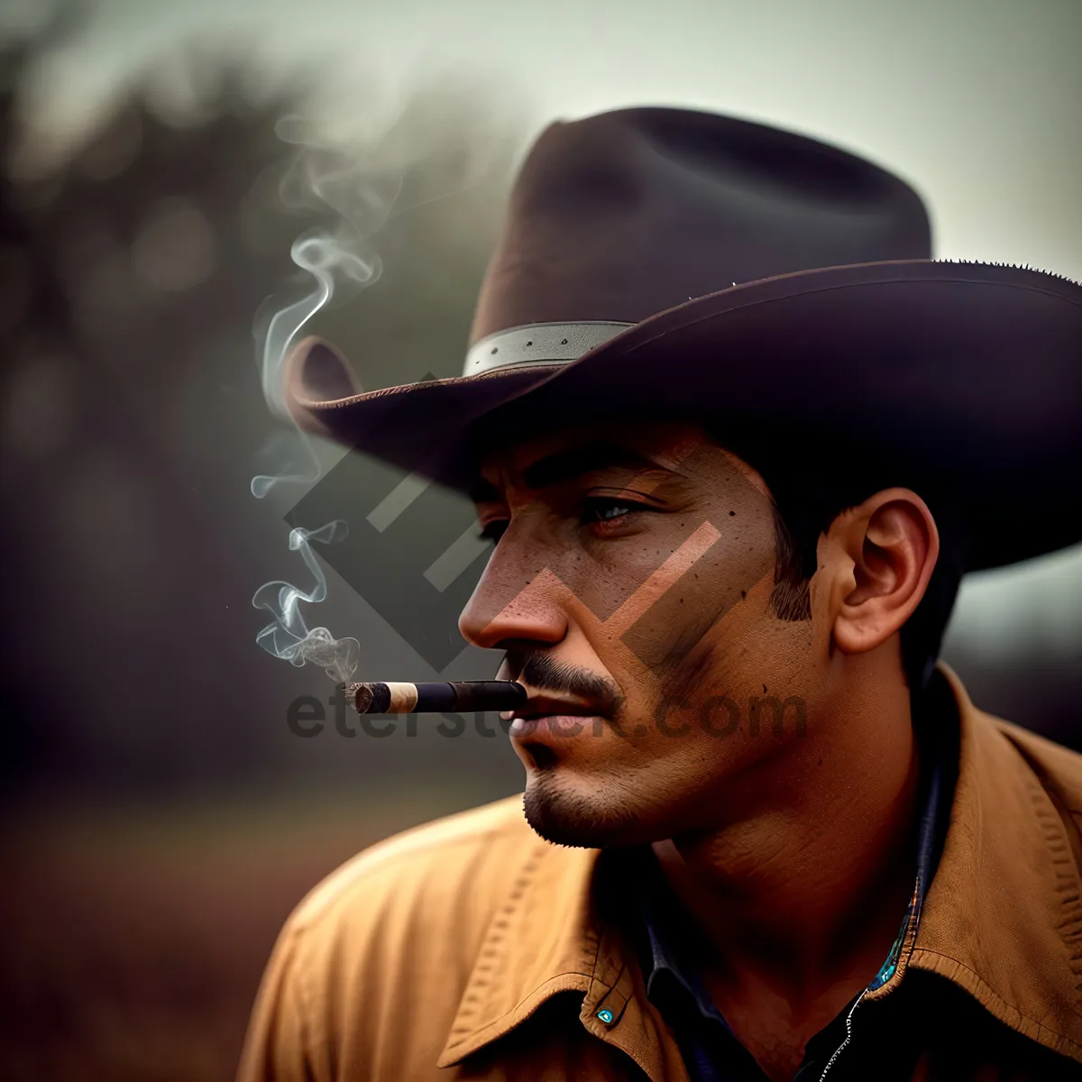 Picture of Smiling Cowboy: Attractive Male Model in Black Cowboy Hat