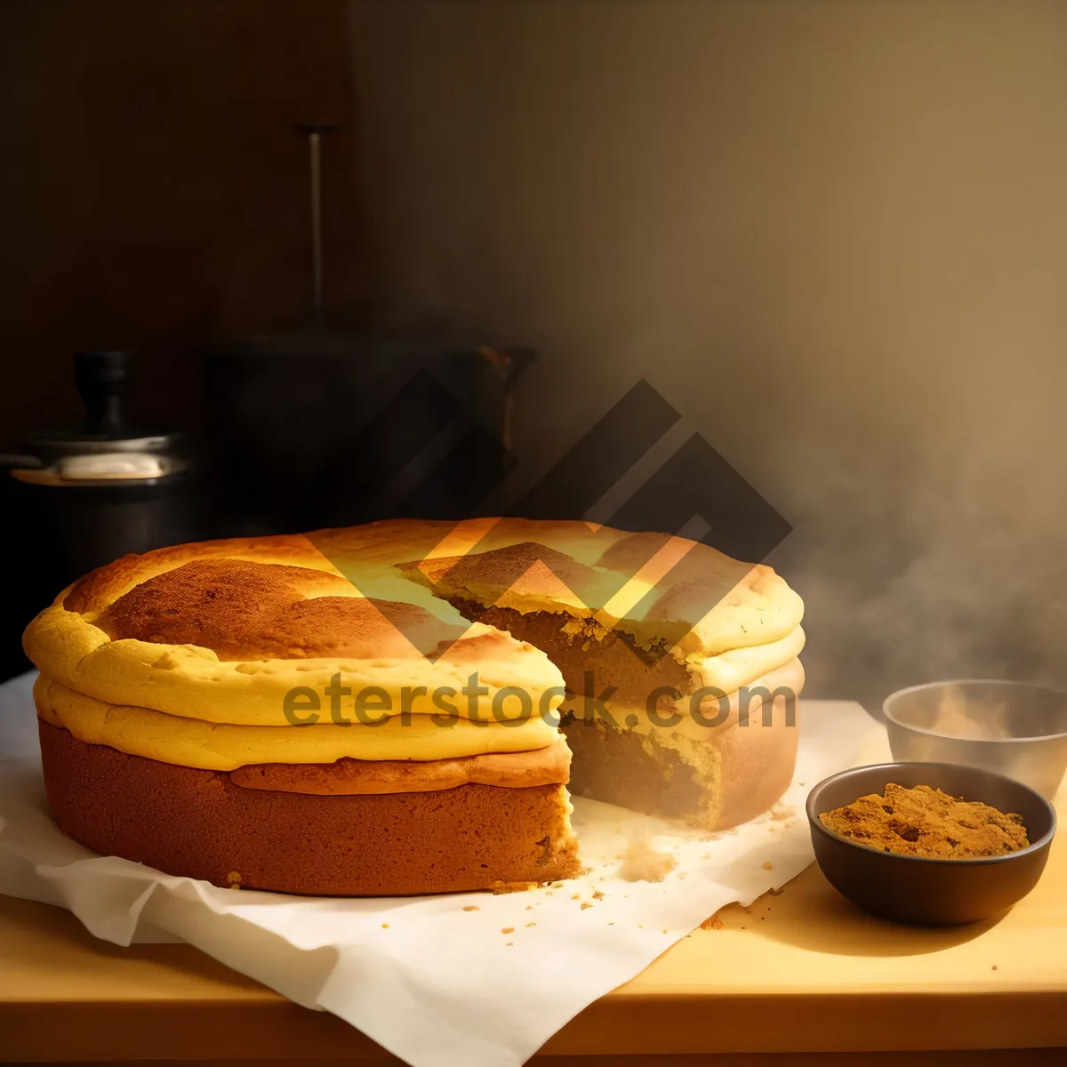 Picture of Delicious cheeseburger and sweet cake on plate