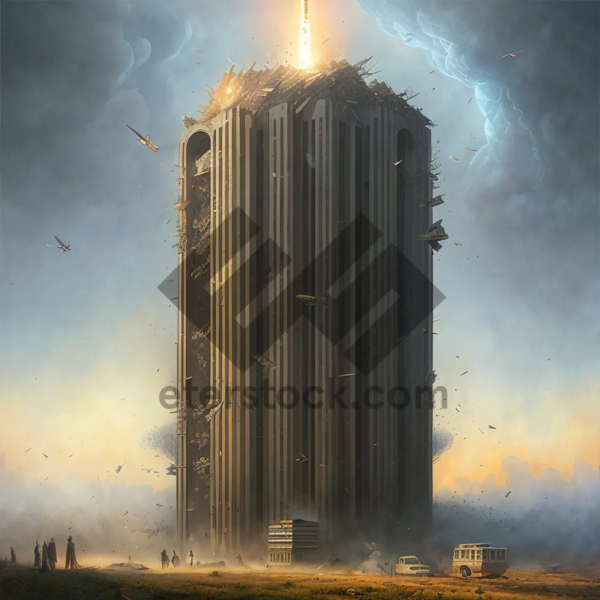 Picture of Urban Skyscraper Water Tower in Cityscape