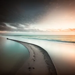 Golden Horizon: Tranquil Sunset Beach Landscape
