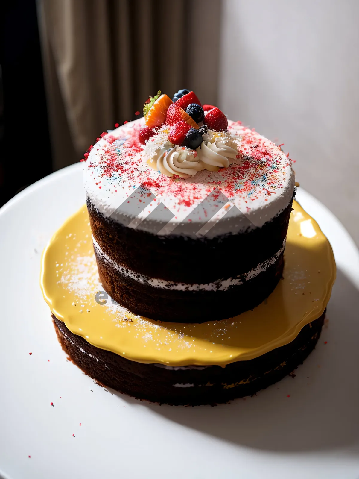 Picture of Delicious Strawberry Chocolate Cake with Fresh Berries