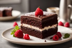 Delicious Berry Cake with Chocolate and Mint Garnish