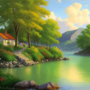 Serene Summer Landscape with Reflecting Sky over Island