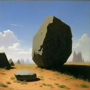 Majestic Megalith: Captivating Mountain Landscape with Sunlit Sky