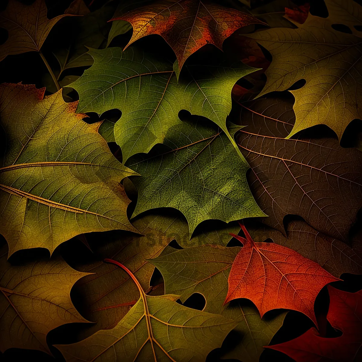 Picture of Autumn Maple Leaf Fractal Art: Colorful Textured Wallpaper Design