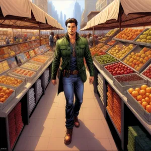 Adult shopping for groceries in supermarket market