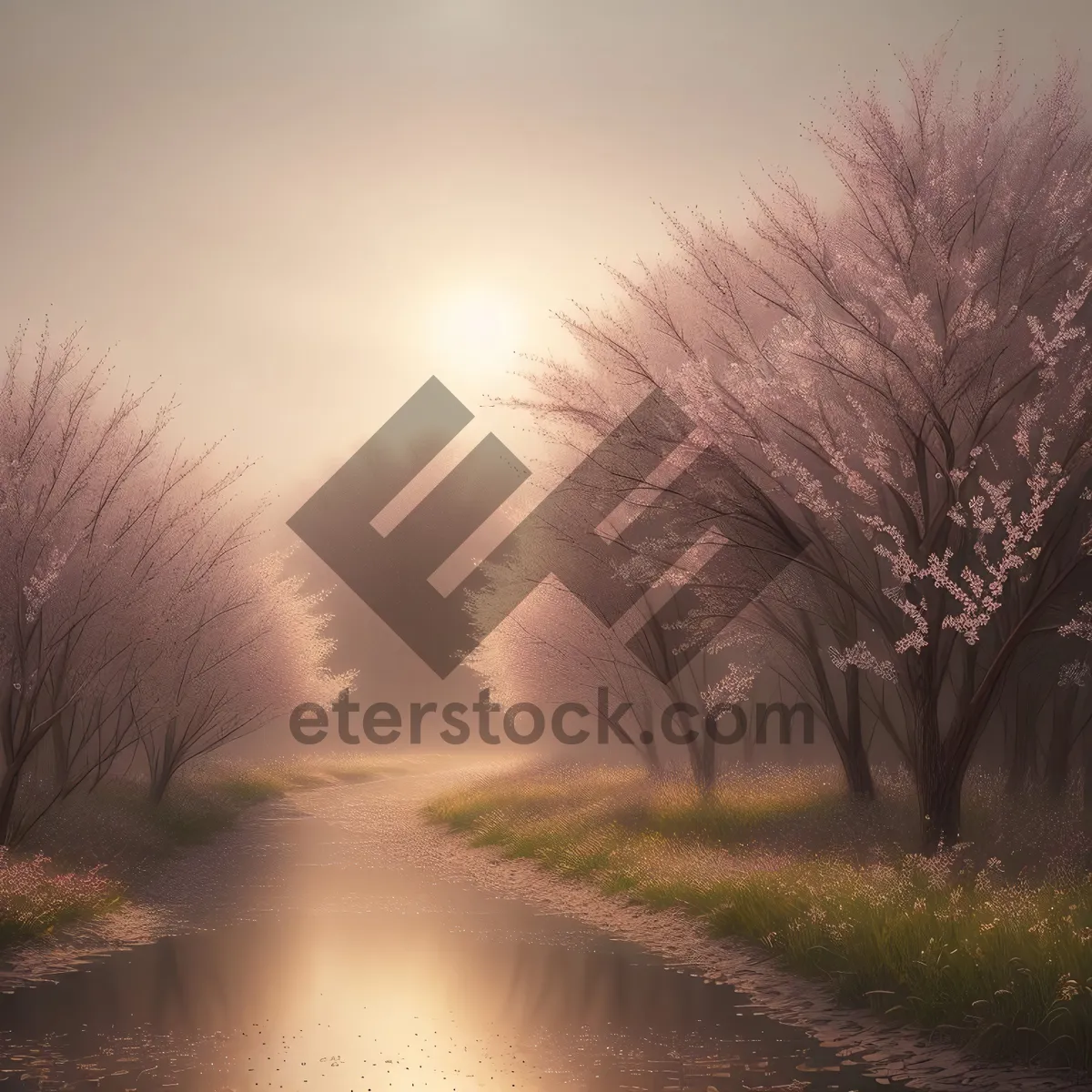 Picture of Golden Horizons: Sunset Meadow with Majestic Trees