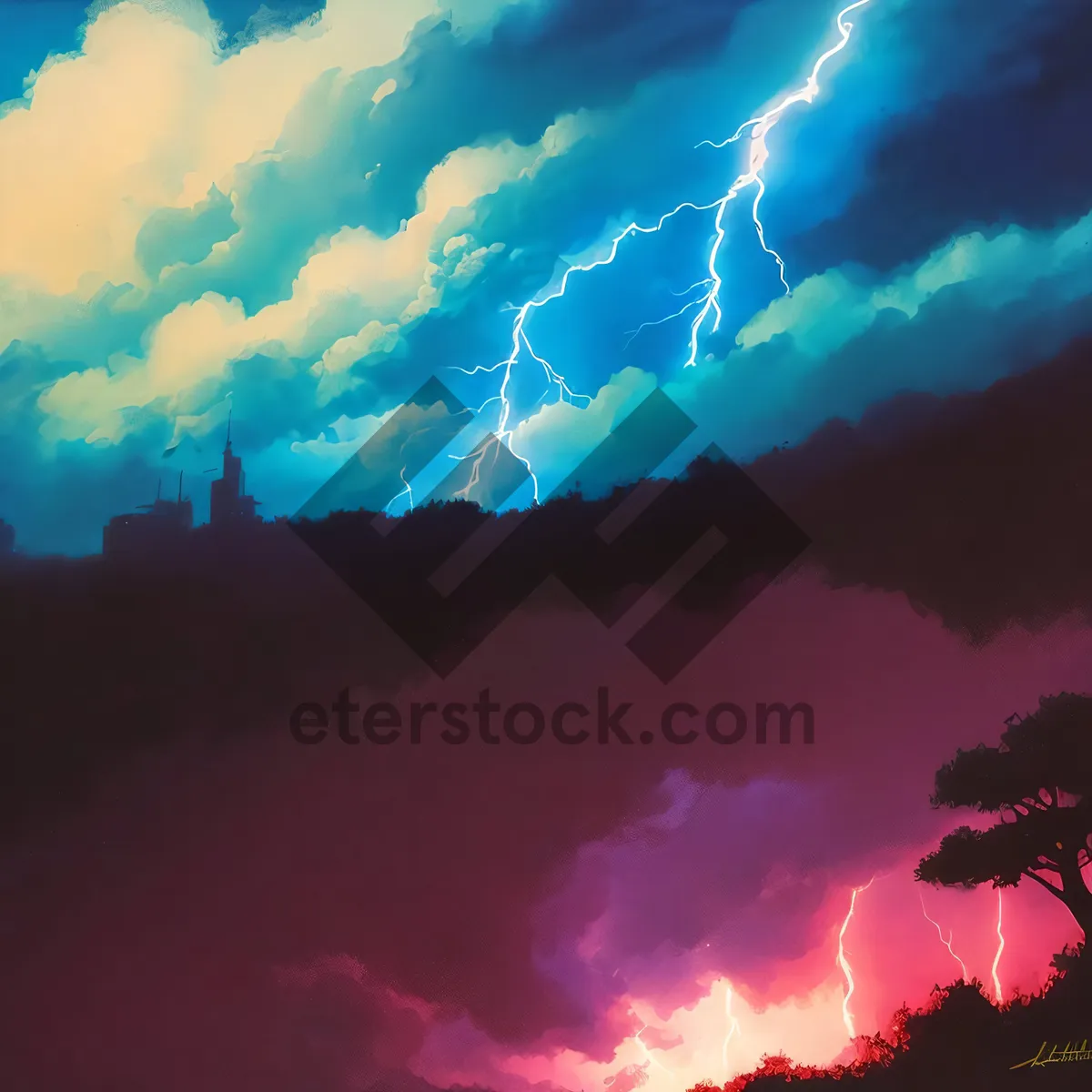 Picture of Vibrant Summer Thunderstorm illuminating the Sky