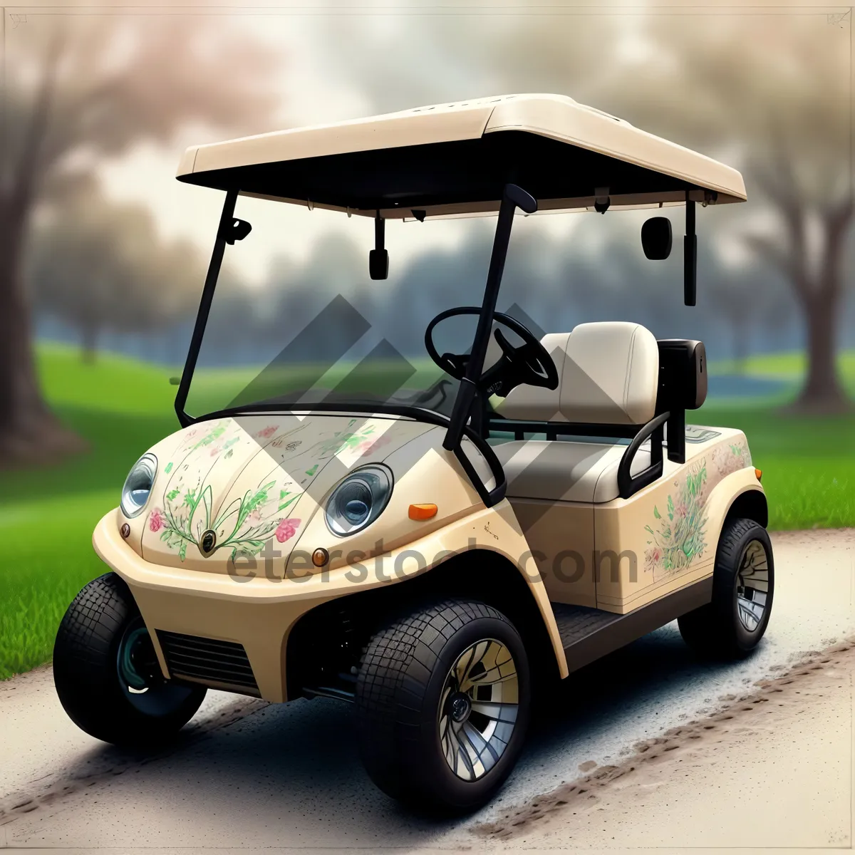 Picture of Sporty Golf Cart on Lush Green Course