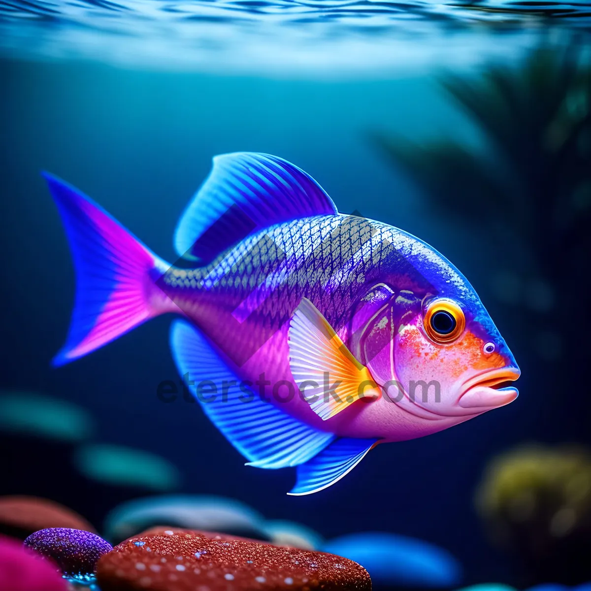 Picture of Vibrant Marine Life in Colorful Aquarium Reef.