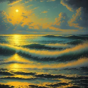 Golden Sunset Over Ocean Waves