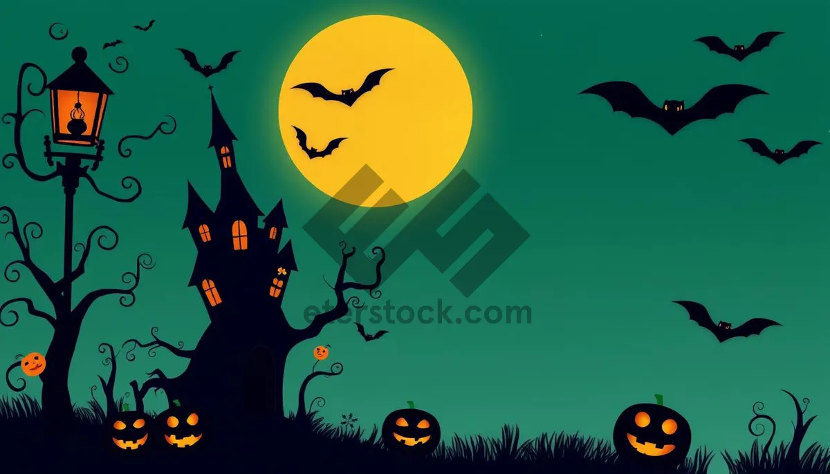 Picture of Halloween Night Silhouette Moon Cartoon Scene Illustration