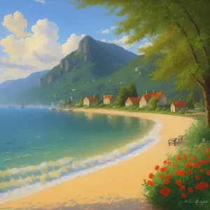 Tropical Bay with Palm Trees and Clear Blue Water