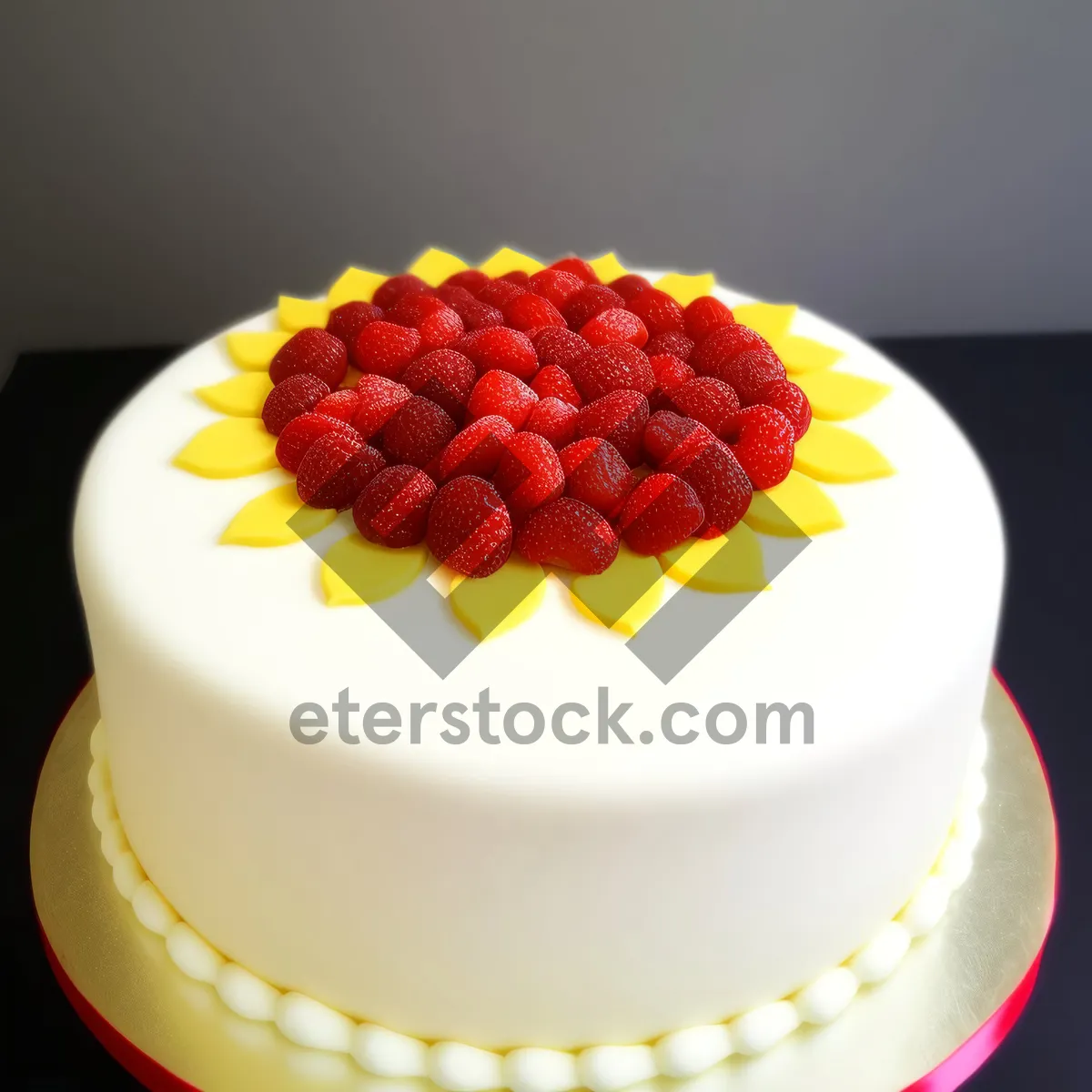 Picture of Delicious Berry Cake with Fresh Strawberries and Chocolate Drizzle