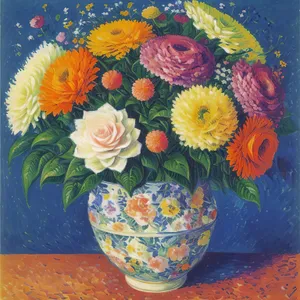 Colorful Bouquet in Yellow Ceramic Vase