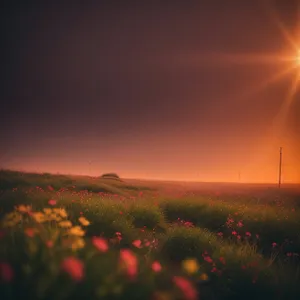 Vibrant Sunset Over Meadow - Summer Sky