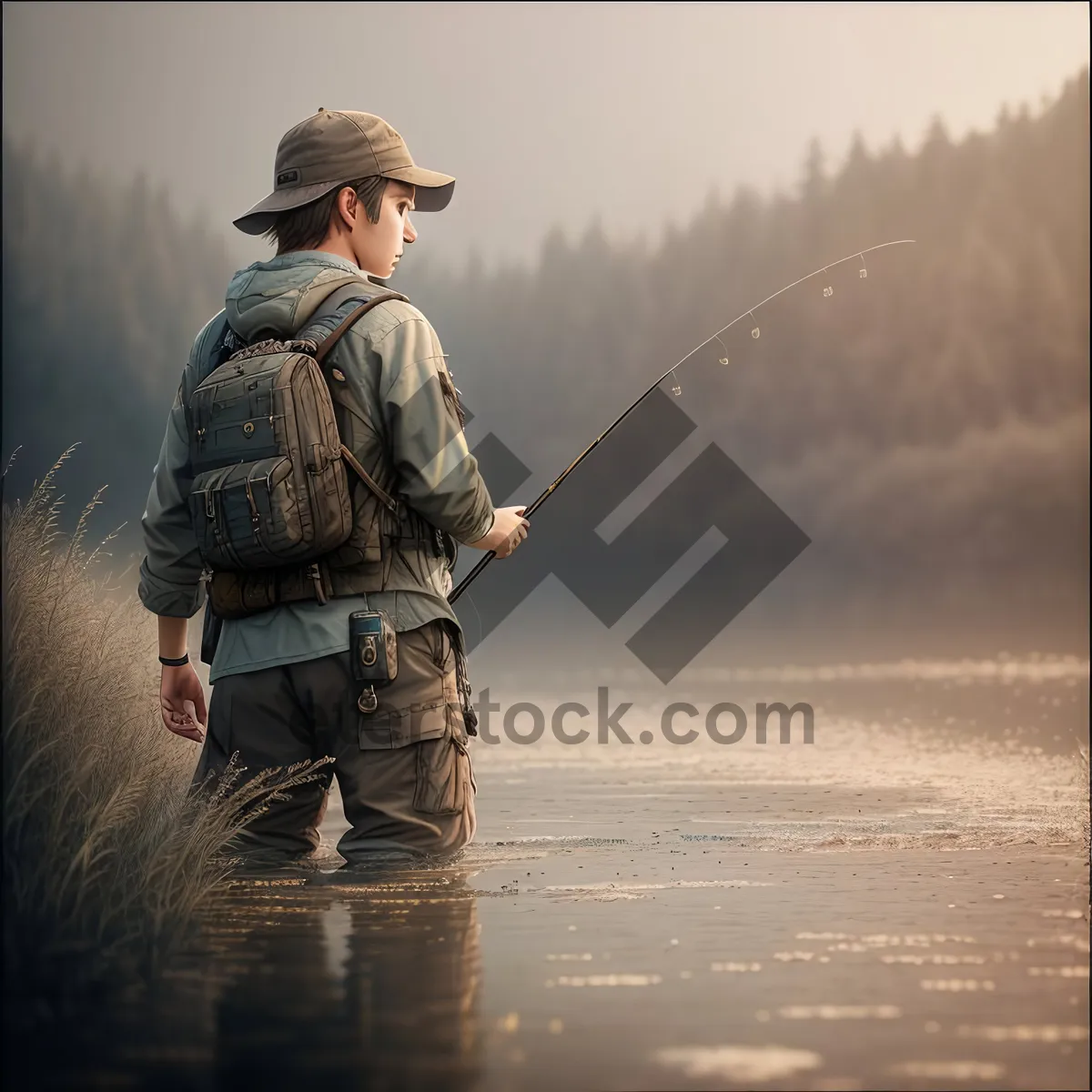 Picture of Reel Fun: Fisherman with Fishing Gear