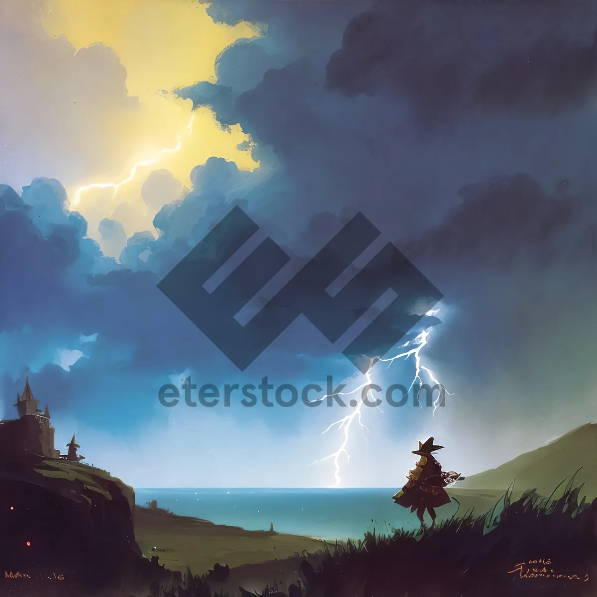 Picture of Golden Horizon: Majestic Sunset over Mountain Landscape