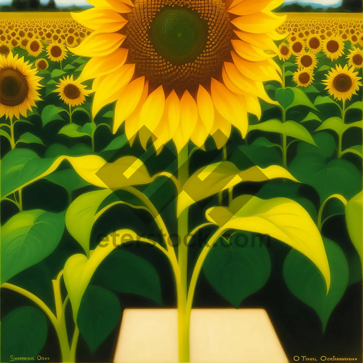 Picture of Floral Retro Curve Wallpaper: Vibrant Sunflower Graphic Art