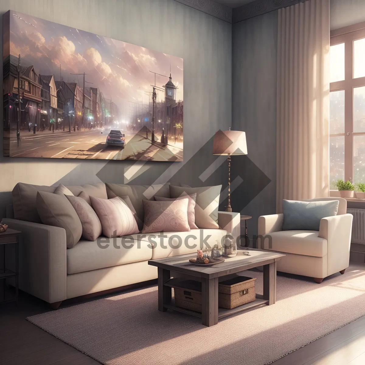 Picture of Modern Luxury Living Room with Stylish Sofa and Decor