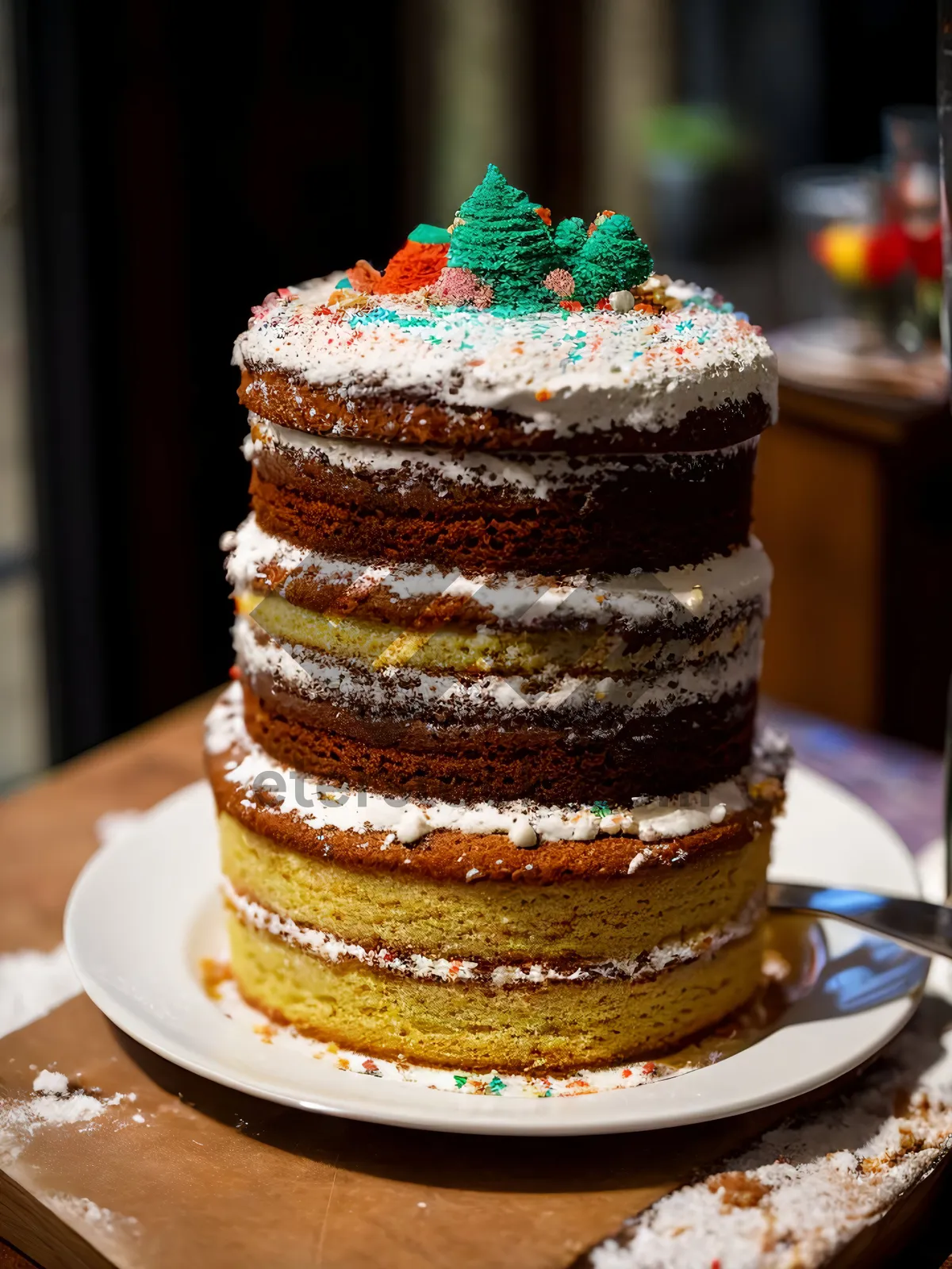 Picture of Delicious Chocolate Cake with Cream and Sugar