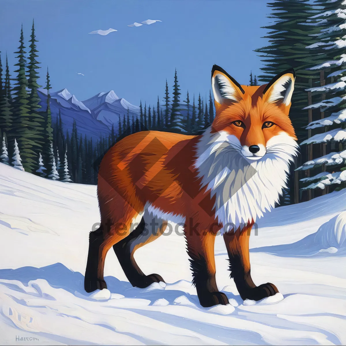 Picture of Winter Fox in Snowy Mountain Landscape