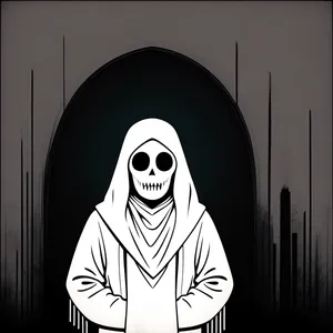 Mysterious Masked Man in Dark Cemetery